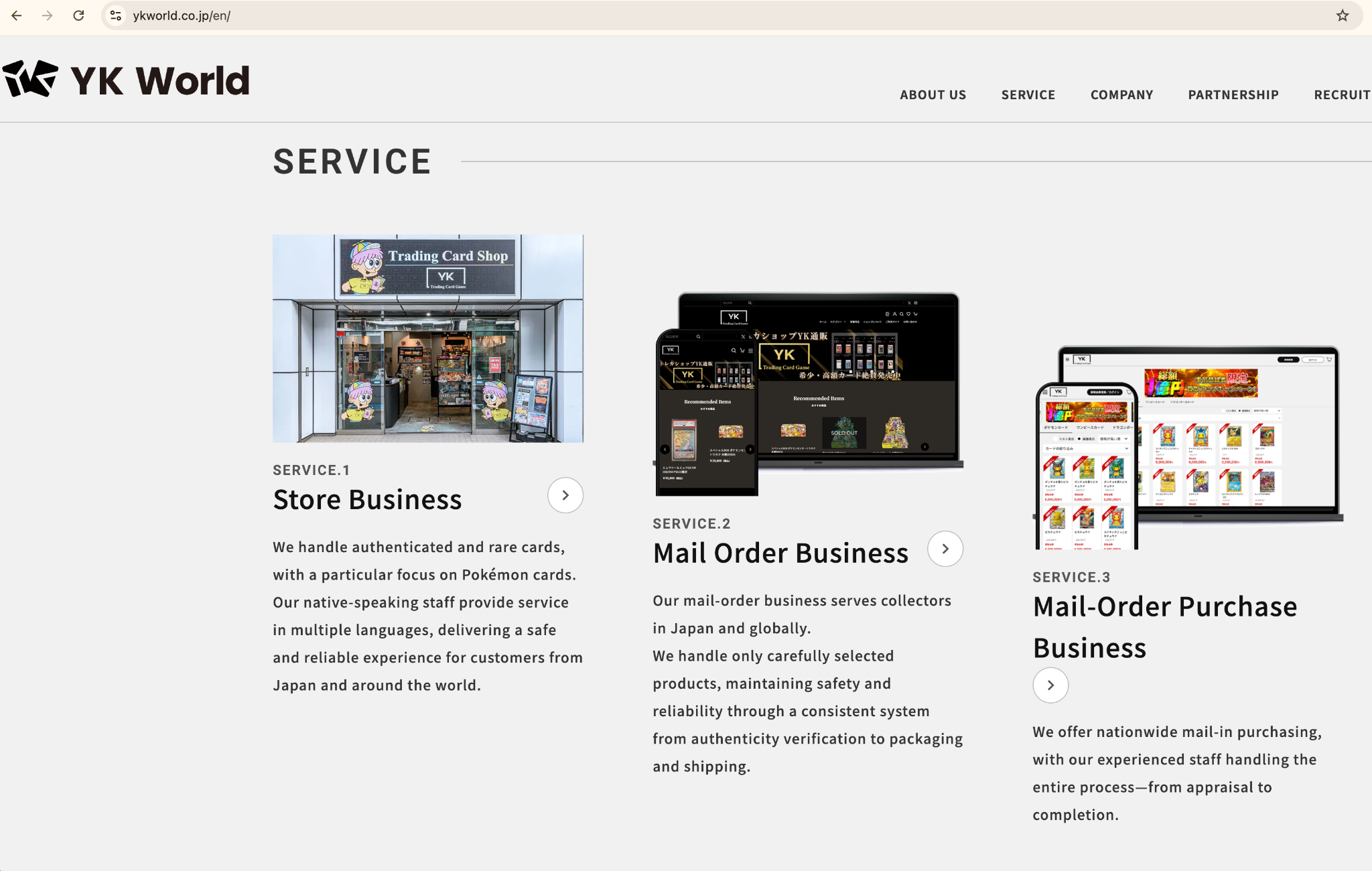 YK World website, Service section