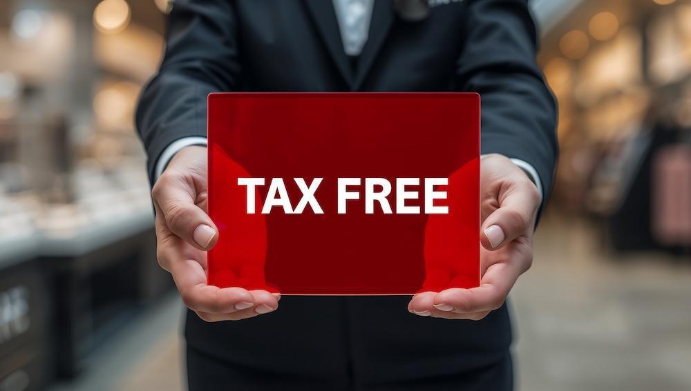 Person holding a Tax Free sign